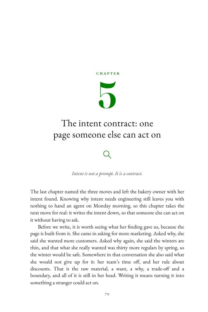 The opening page of Chapter 5, The intent contract, with its ornament and its epigraph